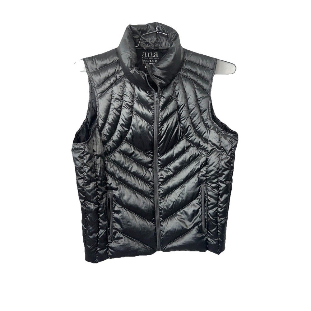 A.N.A Women's Packable Premium 80% Down Puffer Vest Jacket Gray Size Large ANA